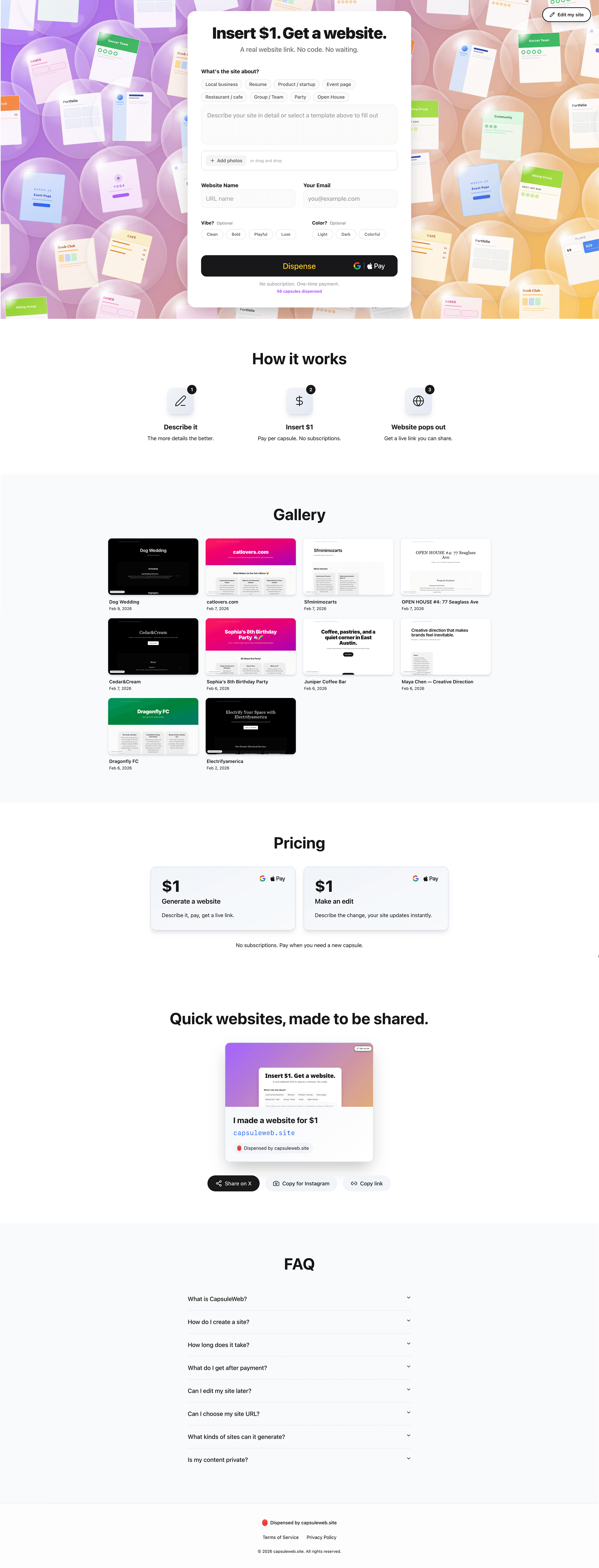 The entire product on one page — no nav, no multi-step wizard, no account wall.